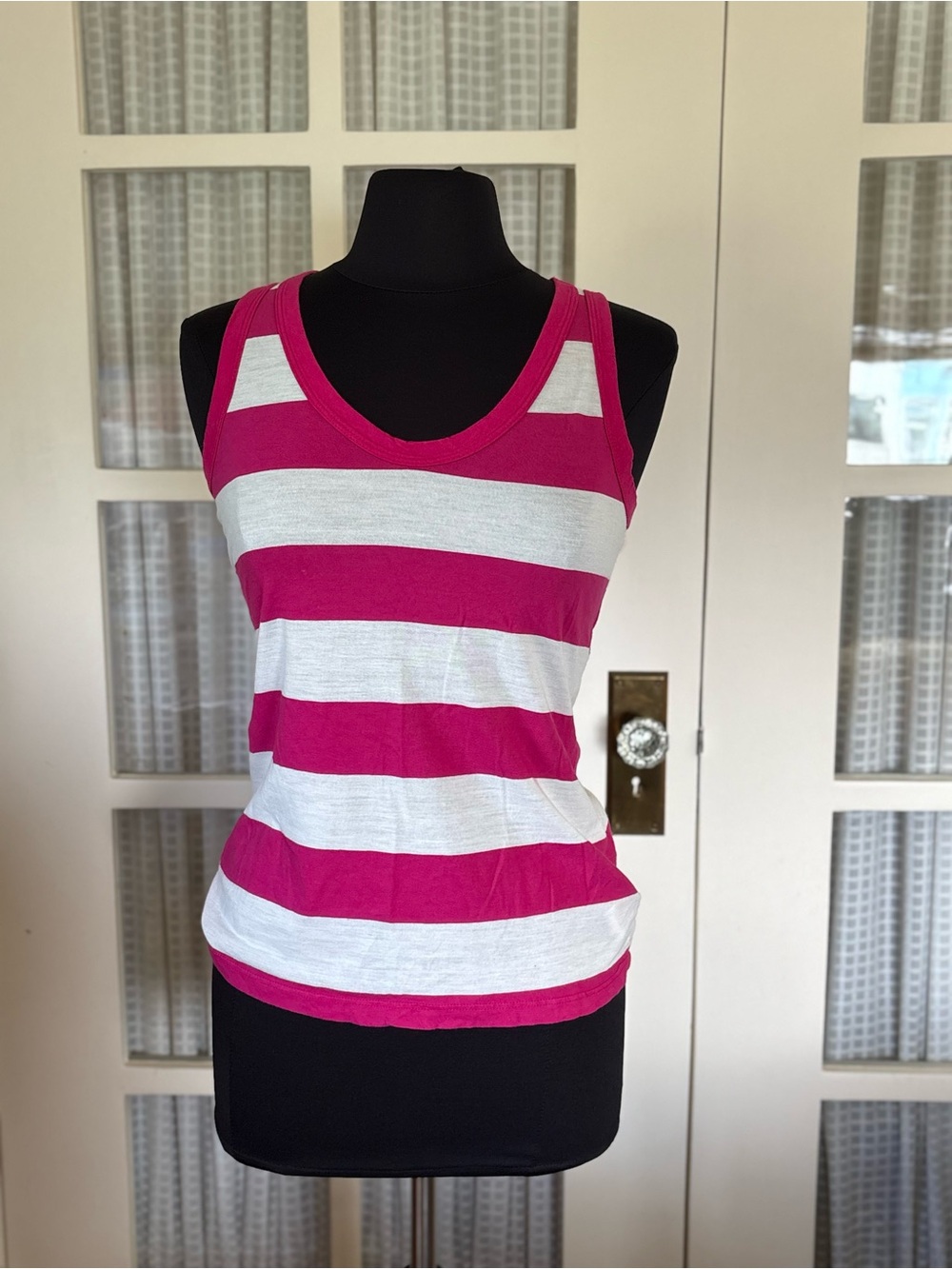 T.La Fuchsia and White Striped Tank Top